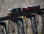 Close up of research and test train 90G on the James River trestle